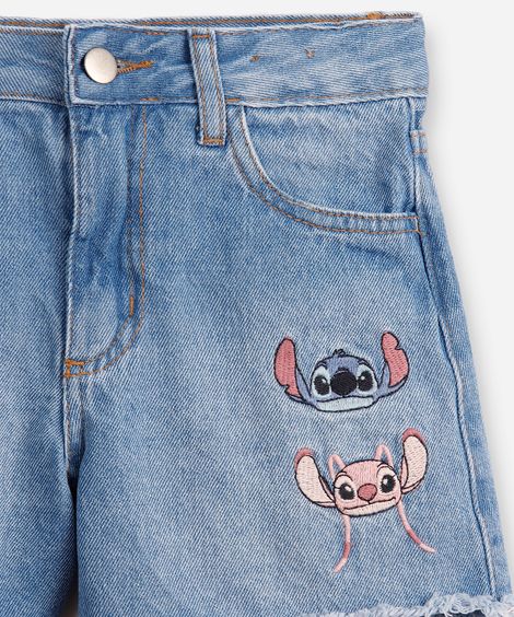 bermuda jeans infantil stitch e angel azul
