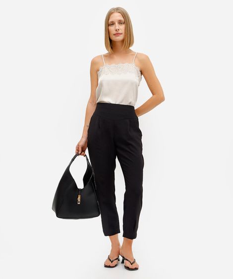 calça feminina de viscose com pregas preto