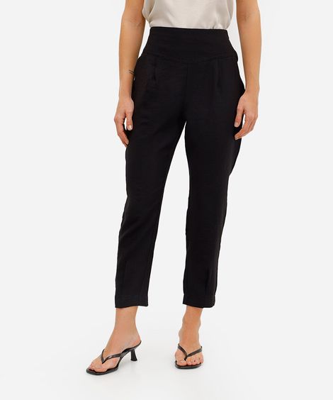 calça feminina de viscose com pregas preto