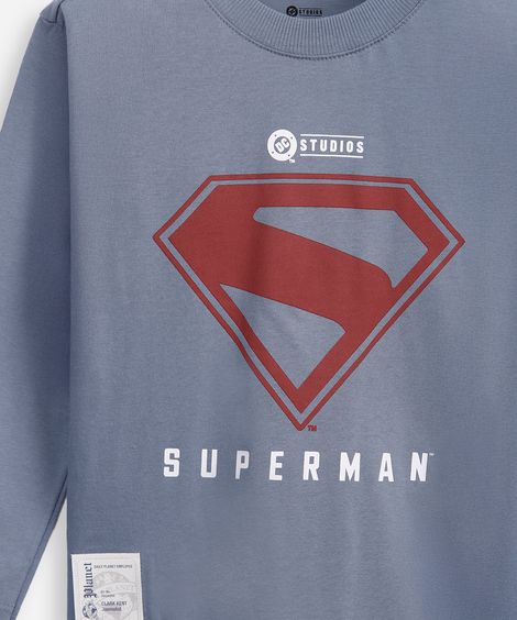 blusa infantil manga longa superman azul