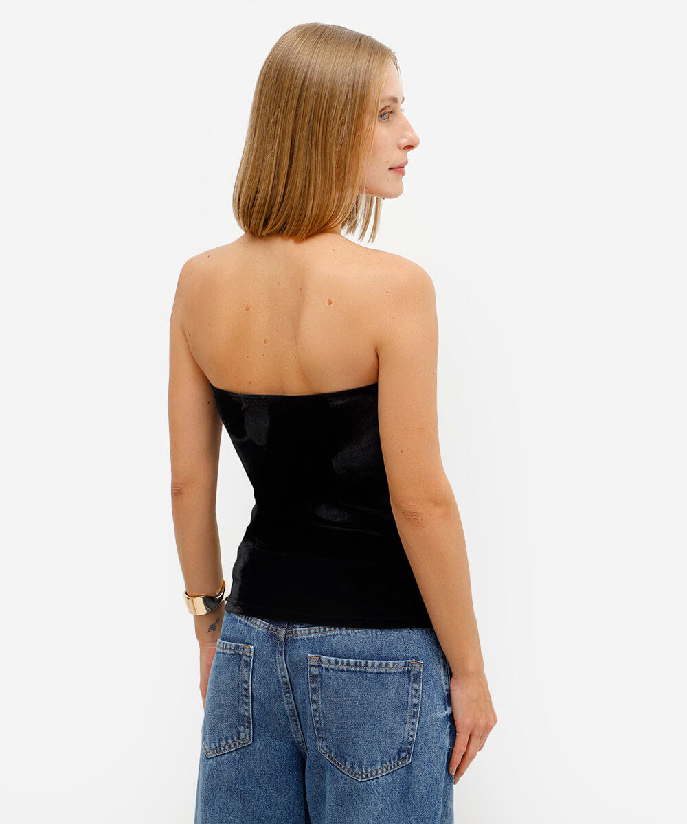 blusa feminina sem alça de veludo preta
