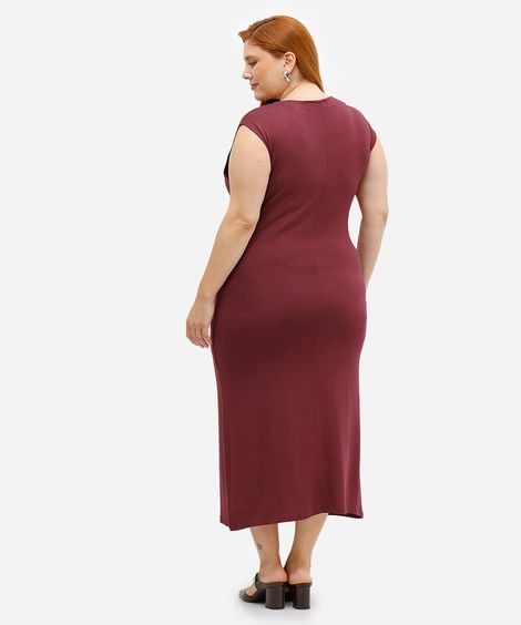 vestido feminino midi de viscose manga japonesa plus size vinho