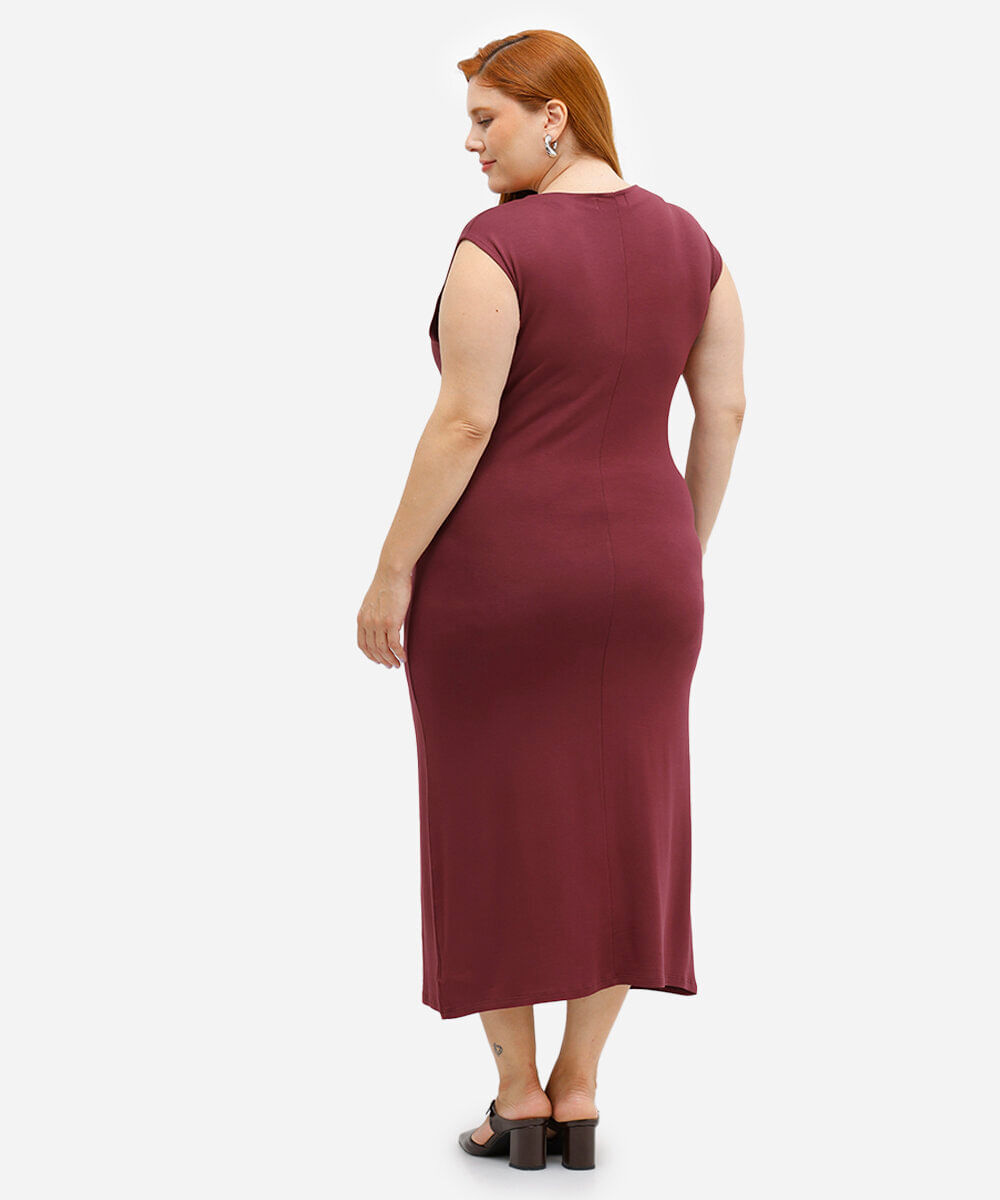 vestido feminino midi de viscose manga japonesa plus size vinho