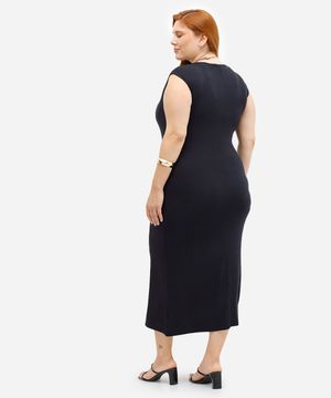 vestido feminino midi de viscose manga japonesa plus size preto