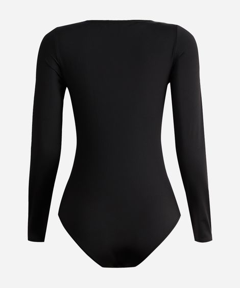 body juvenil manga longa decote quadrado preto