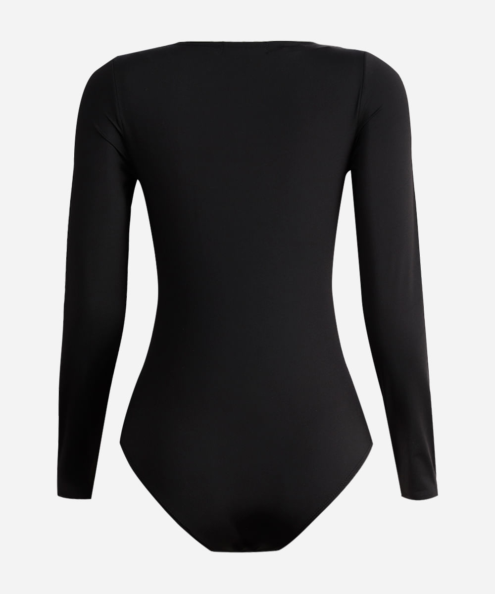 body juvenil manga longa decote quadrado preto
