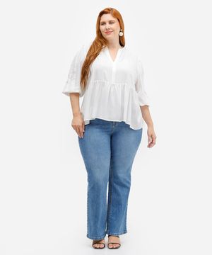 calça flare feminina jeans cintura alta plus size azul