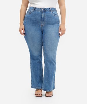 calça flare feminina jeans cintura alta plus size azul