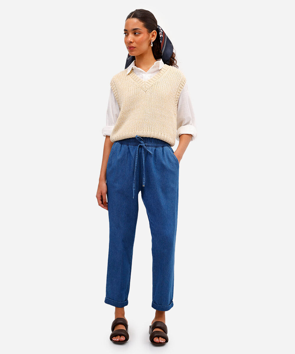 calça clochard feminina jeans  azul