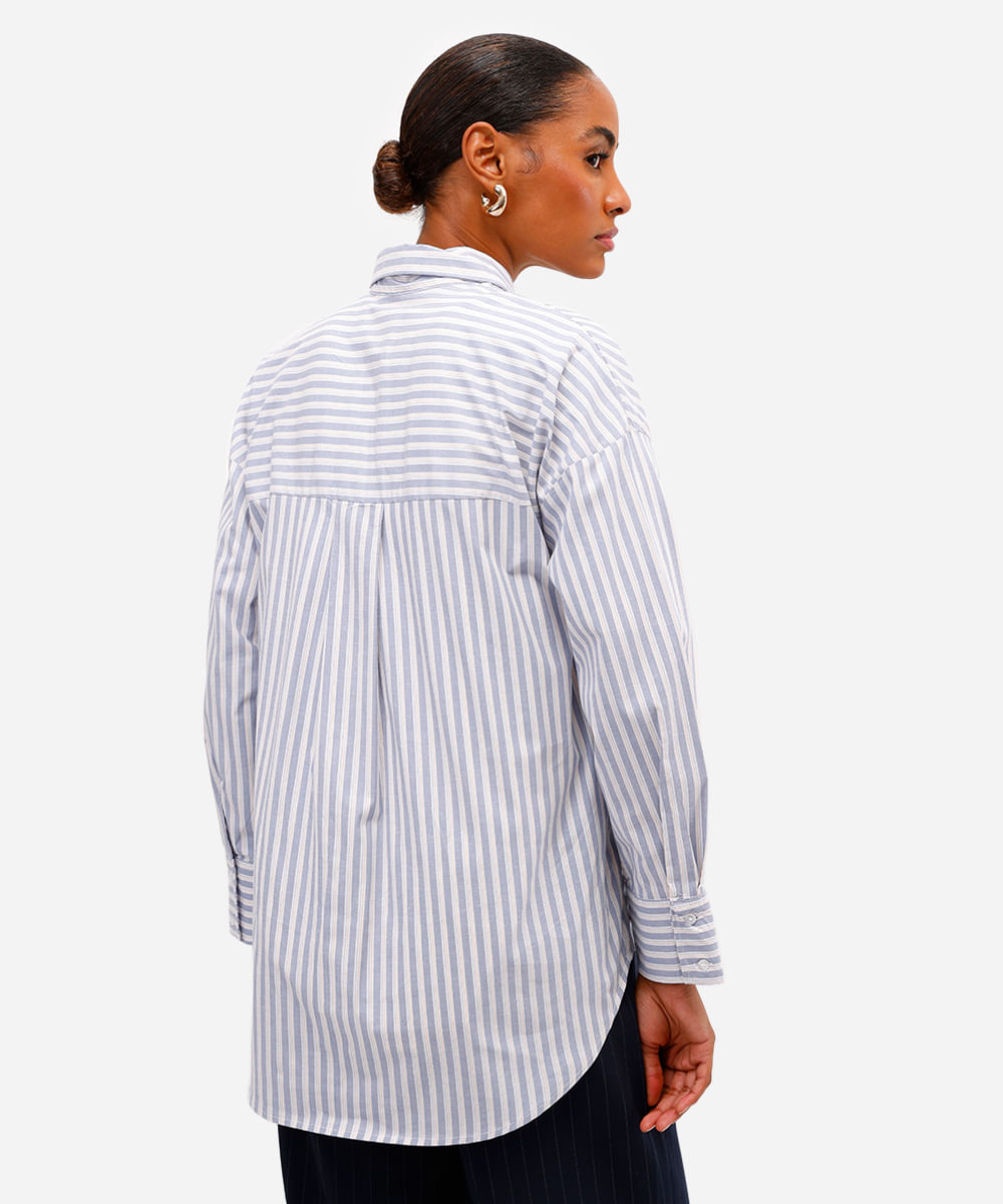 camisa oversized feminina de algodão azul