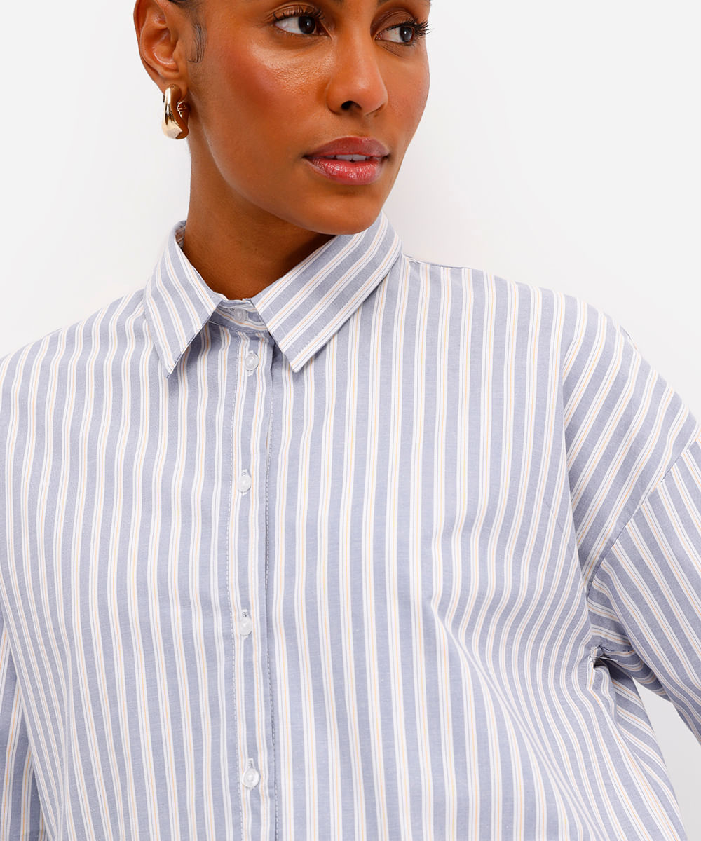 camisa oversized feminina de algodão azul