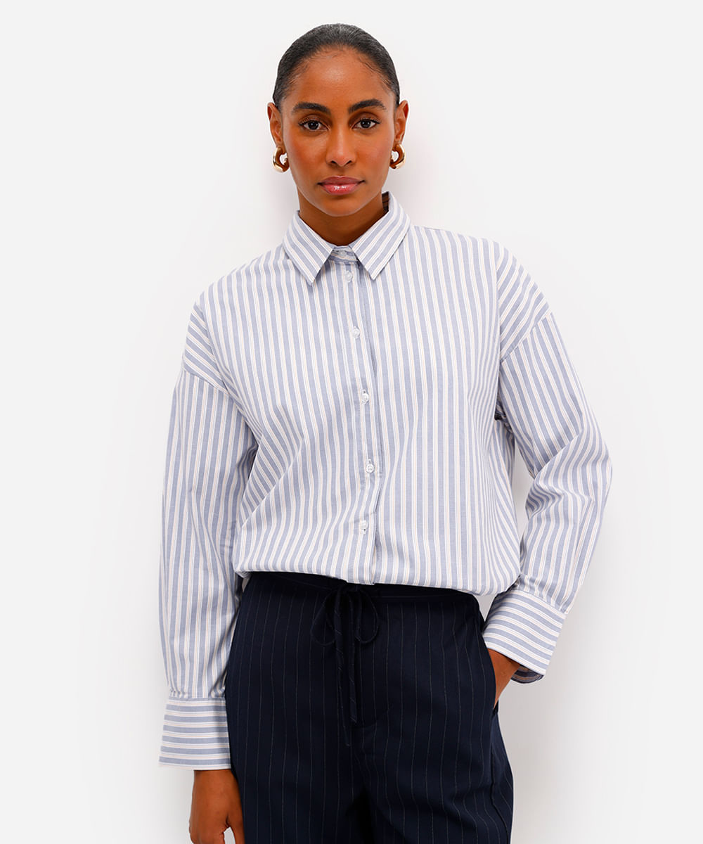 camisa oversized feminina de algodão azul