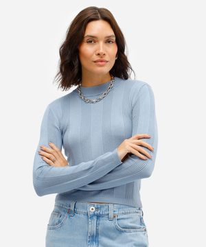 suéter básico de tricot canelado - azul jeans