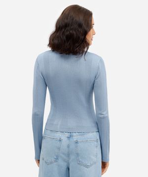 suéter básico de tricot canelado - azul jeans