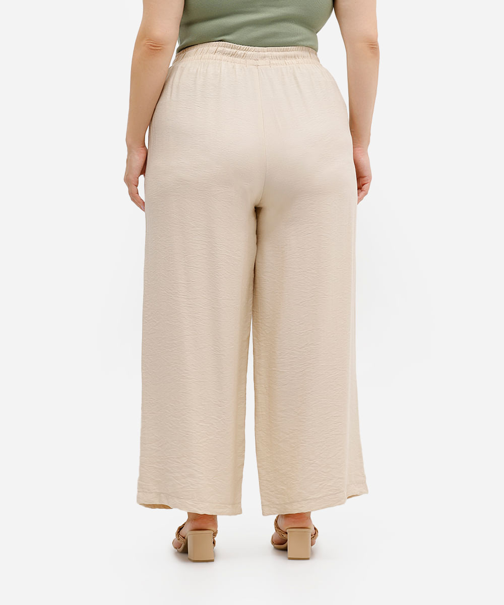 calça wide leg feminina de viscose texturizada plus size bege