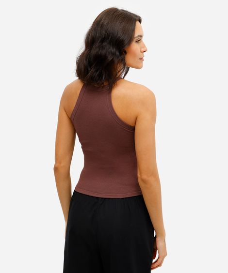 regata básica feminina de algodão halterneck com bojo marrom