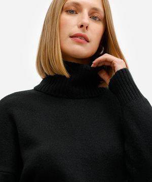 suéter feminino de tricot oversized gola alta preto