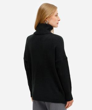 suéter feminino de tricot oversized gola alta preto