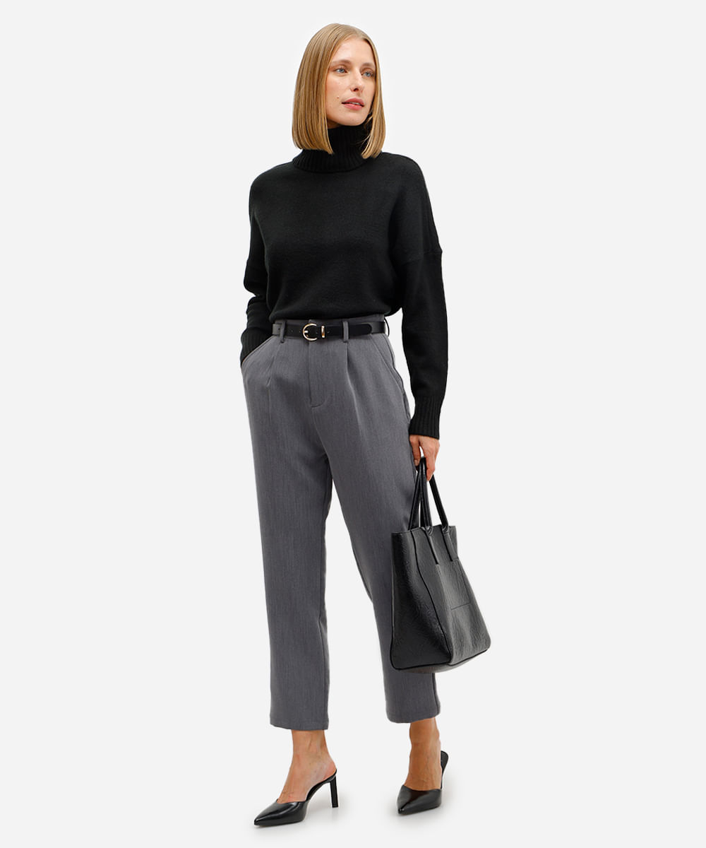 suéter feminino de tricot oversized gola alta preto