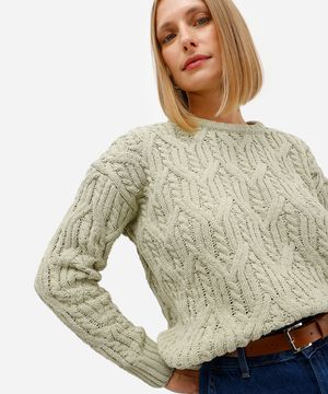 suéter feminino de tricot chenille texturizado verde