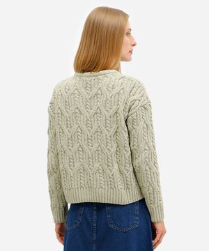 suéter feminino de tricot chenille texturizado verde