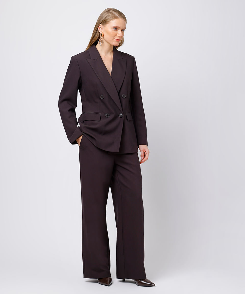 calça reta feminina de alfaiataria mindset marrom
