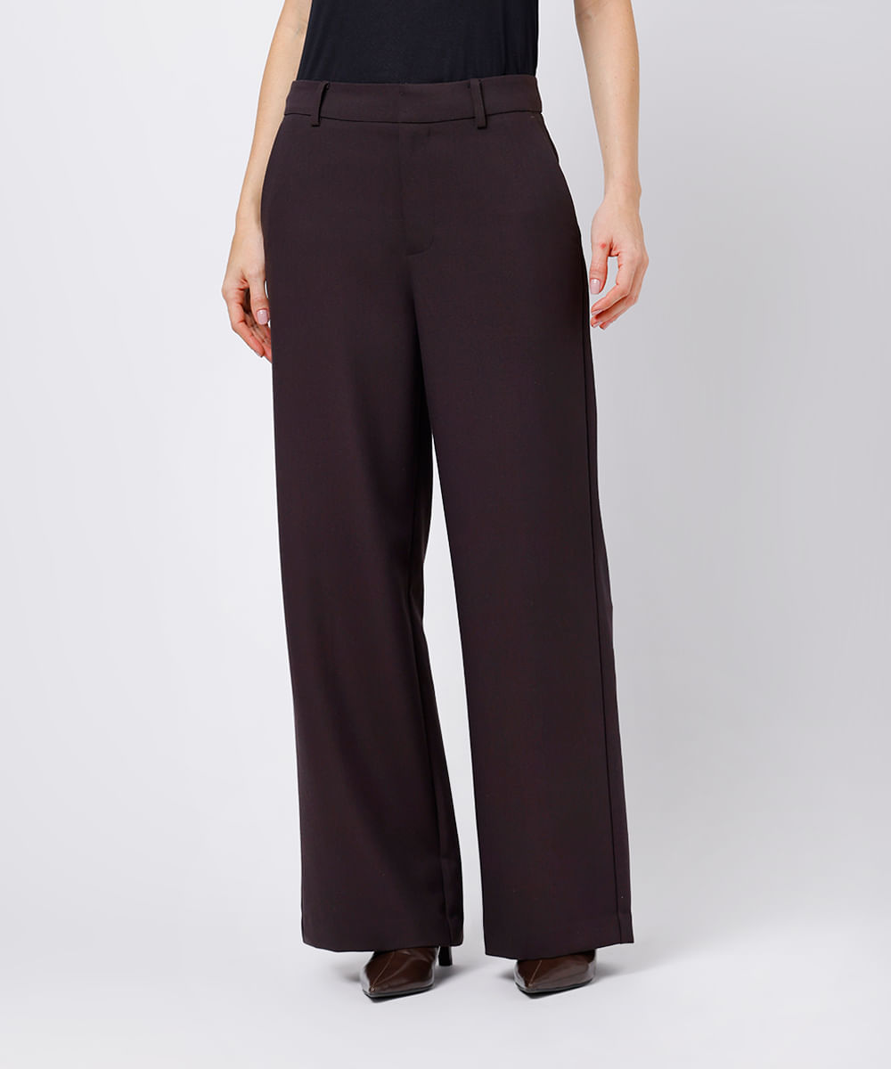 calça reta feminina de alfaiataria mindset marrom