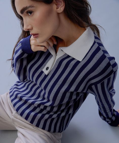 suéter feminino de tricot listrado mindset azul