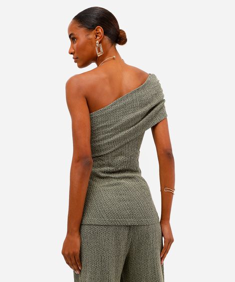 blusa ombro único feminina texturizada - verde claro