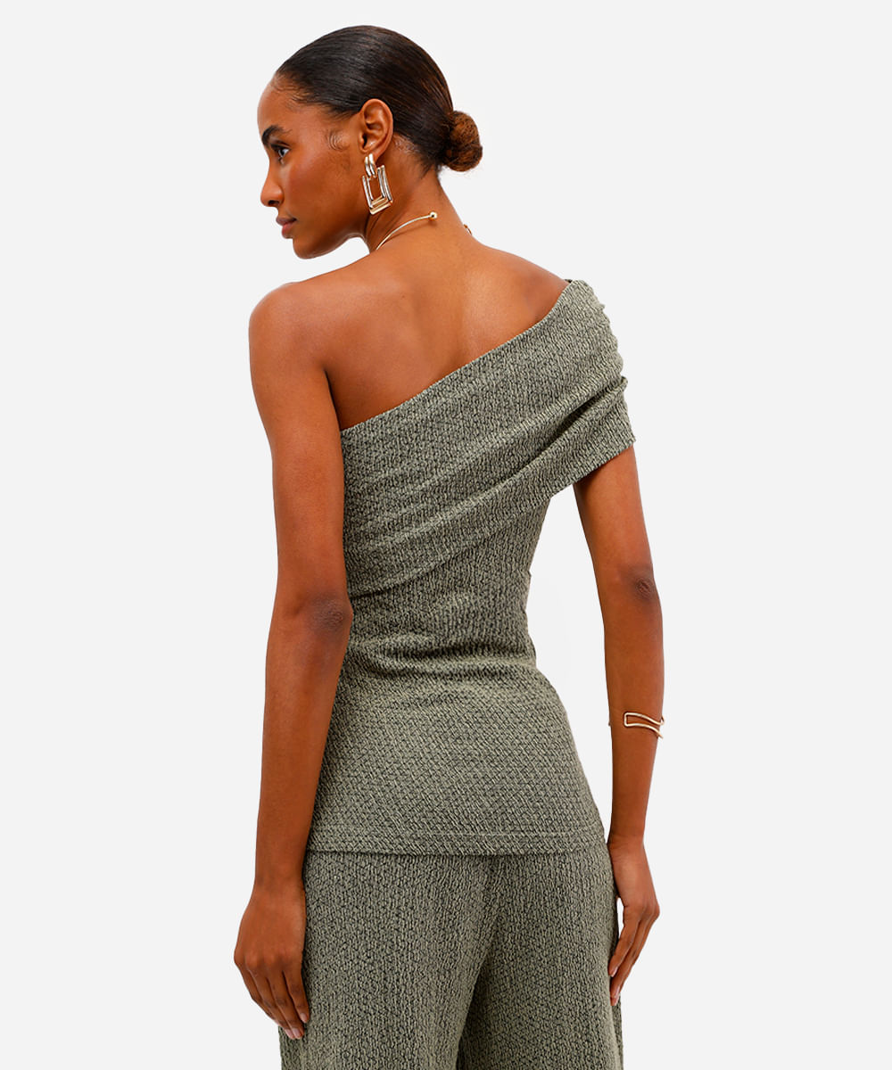 blusa ombro único feminina texturizada - verde claro