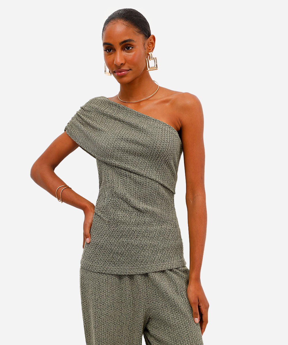blusa ombro único feminina texturizada - verde claro