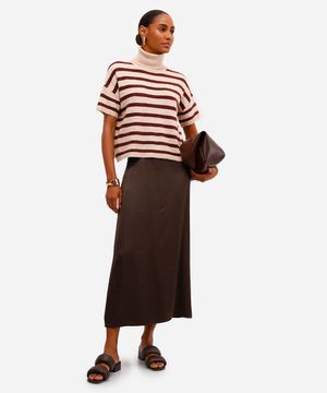 saia midi feminina acetinada marrom