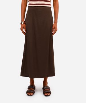 saia midi feminina acetinada marrom