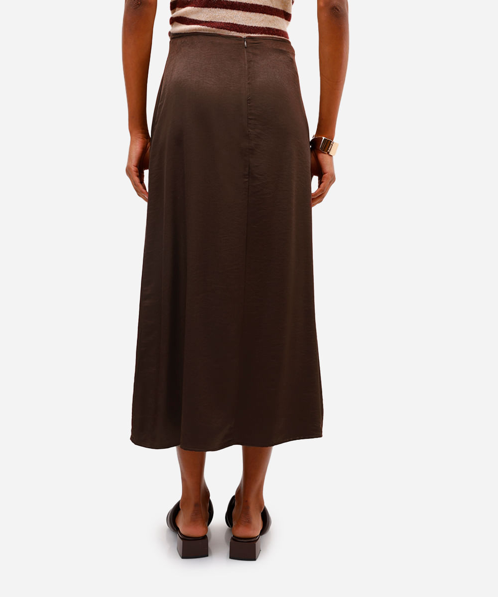 saia midi feminina acetinada marrom