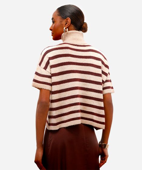 blusa feminina tricot listrada gola alta vinho
