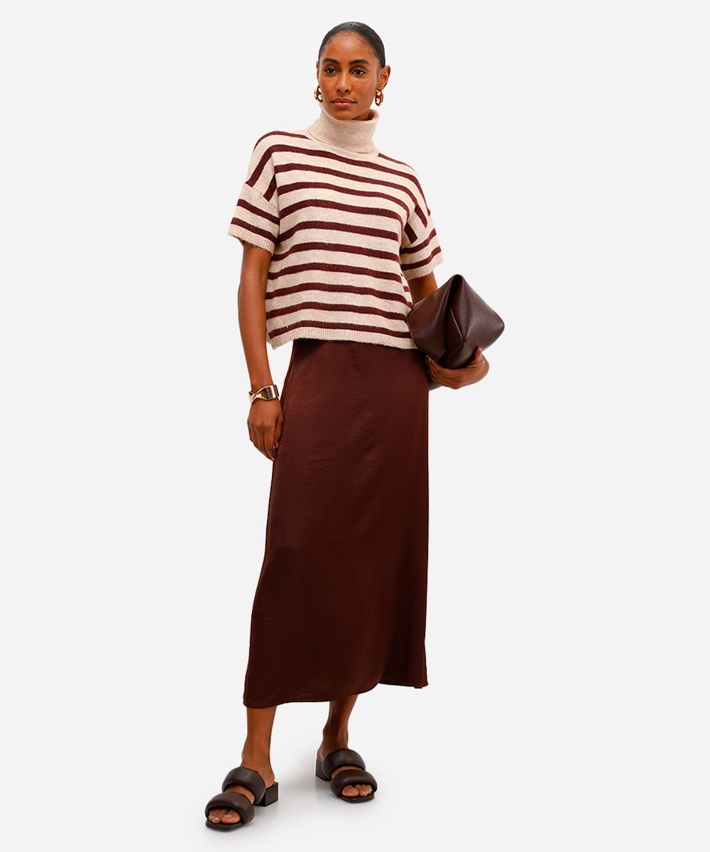 blusa feminina tricot listrada gola alta vinho