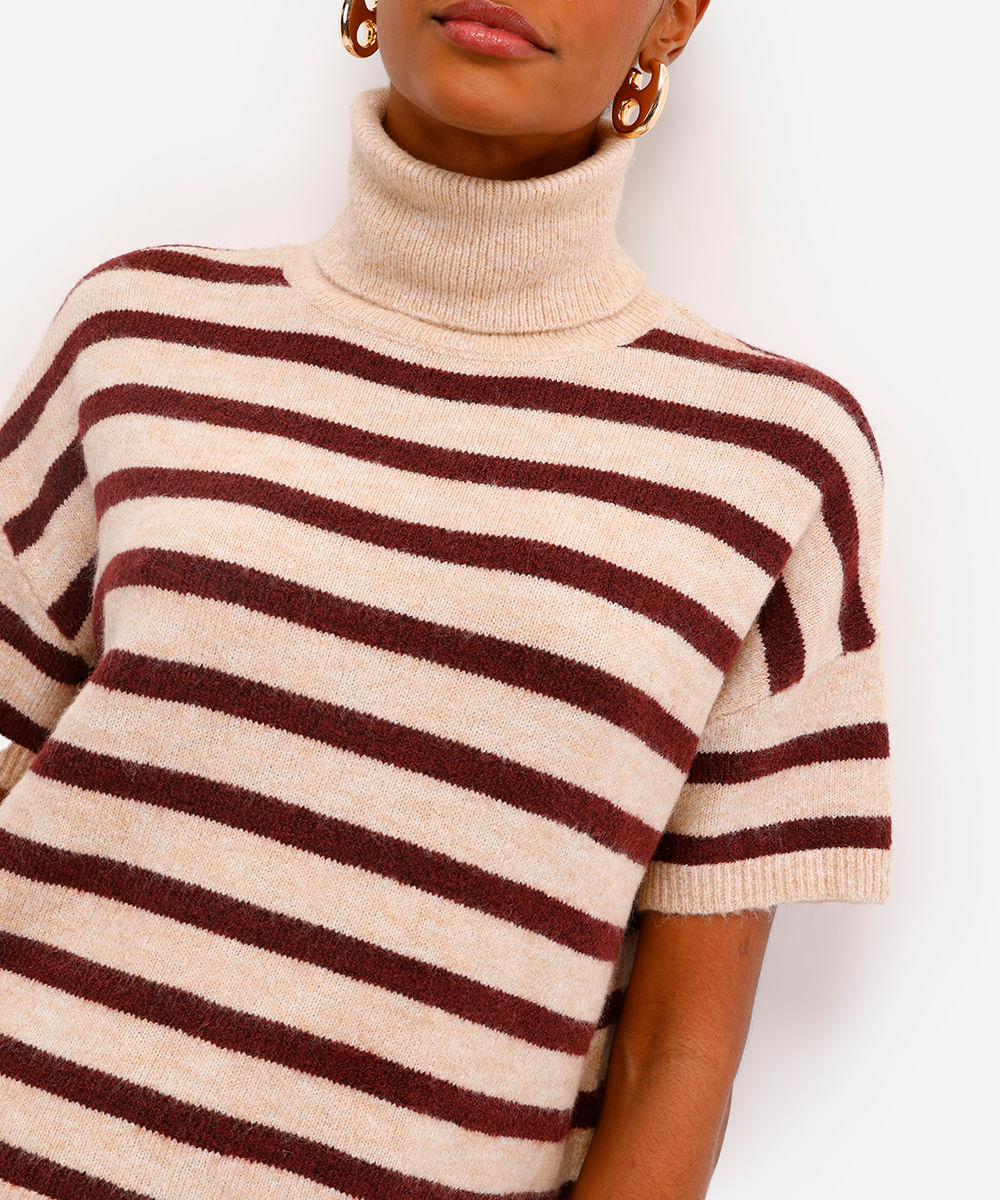 blusa feminina tricot listrada gola alta vinho
