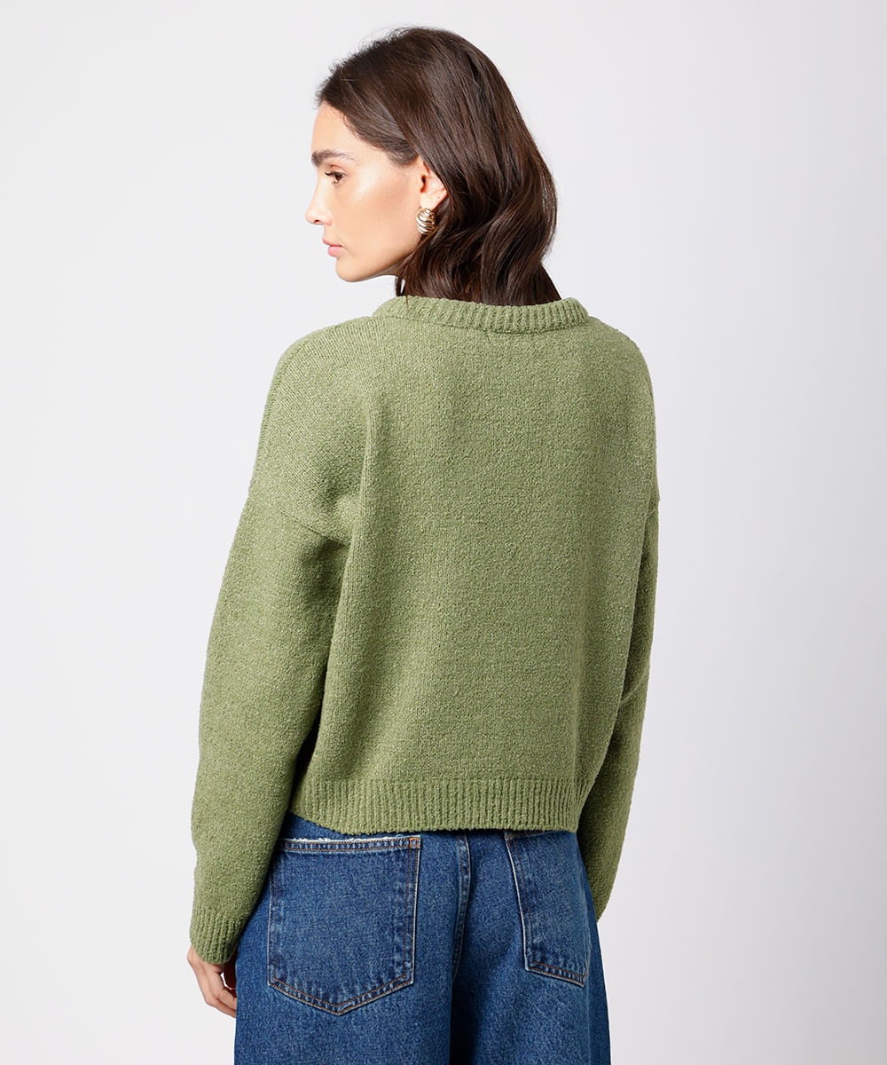 cardigan feminino de tricot texturizado mindset verde