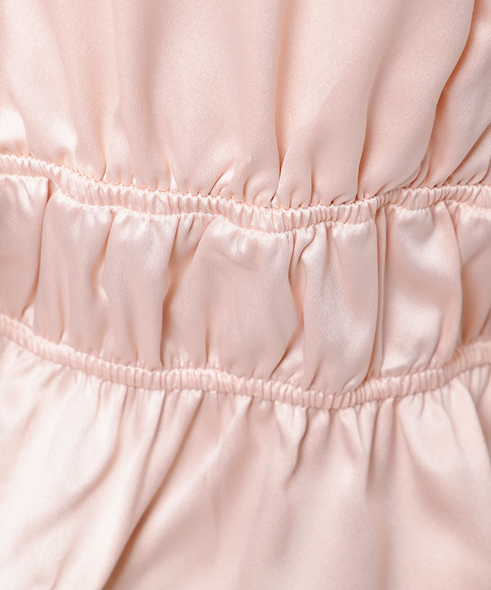 blusa feminina acetinada franzida manga bufante mindset rosa