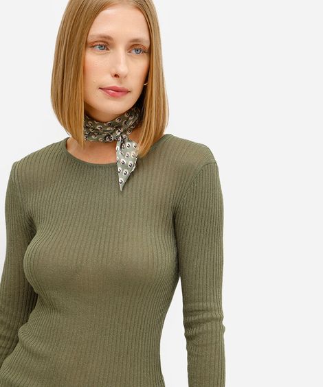 suéter feminino de tricot com lurex canelado verde