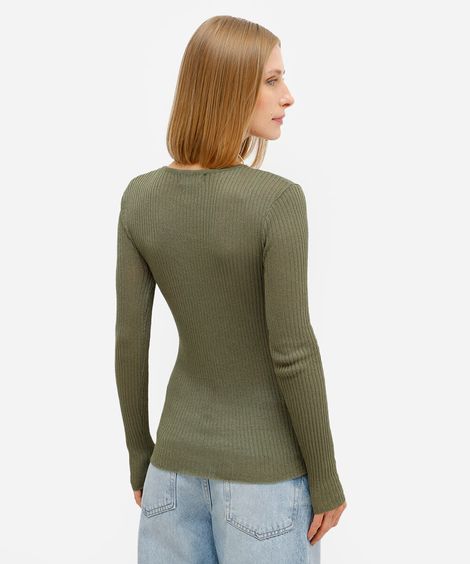 suéter feminino de tricot com lurex canelado verde