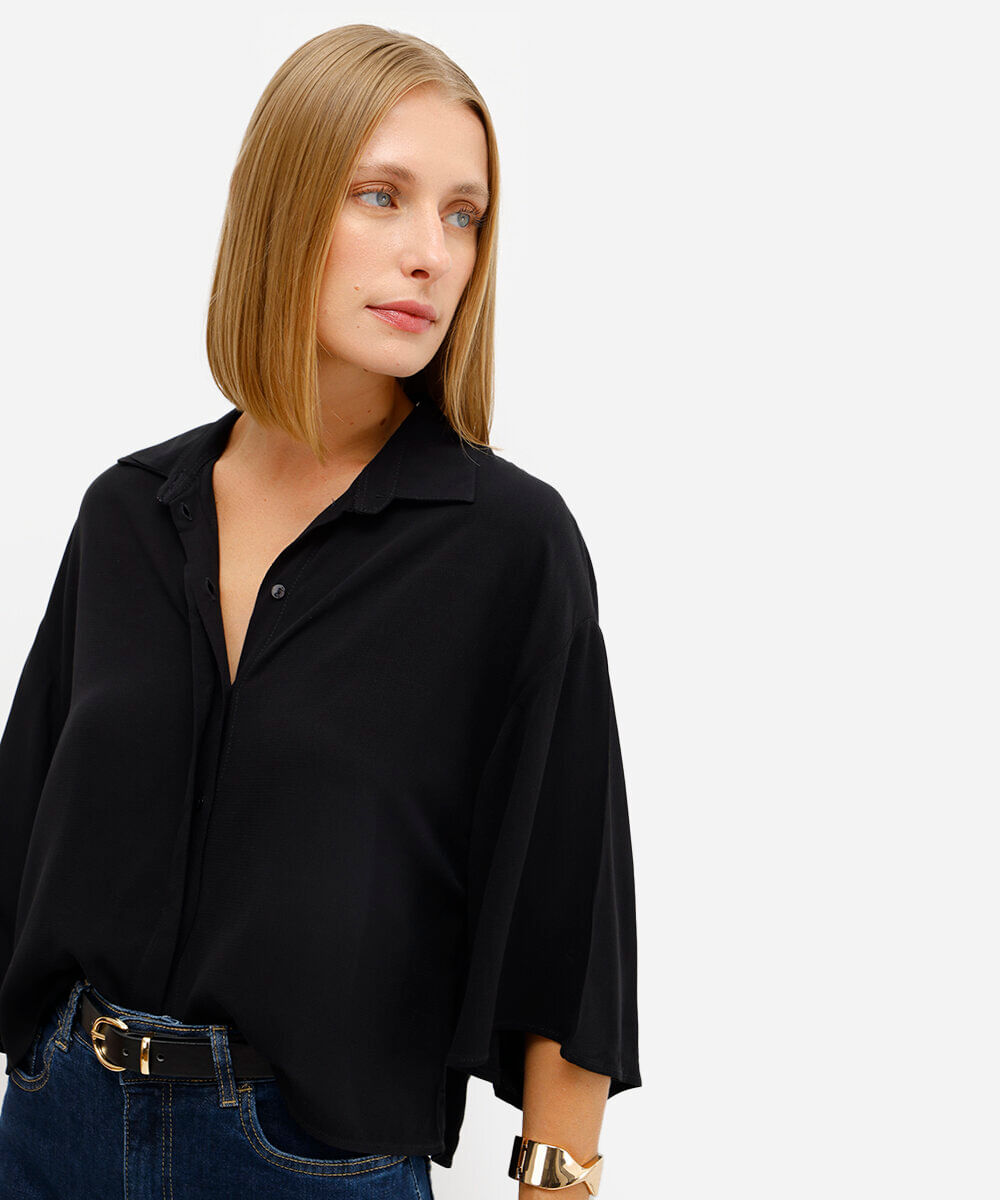camisa ampla feminina de viscose preta