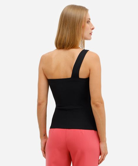 blusa ombro único feminina canelada preta