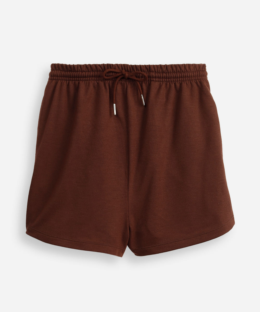 short de moletom juvenil cós com elástico e bolsos marrom