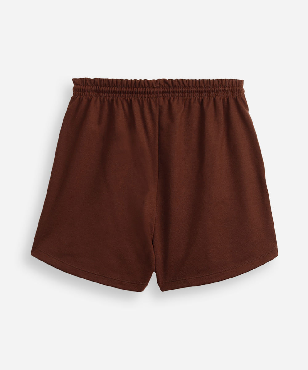 short de moletom juvenil cós com elástico e bolsos marrom