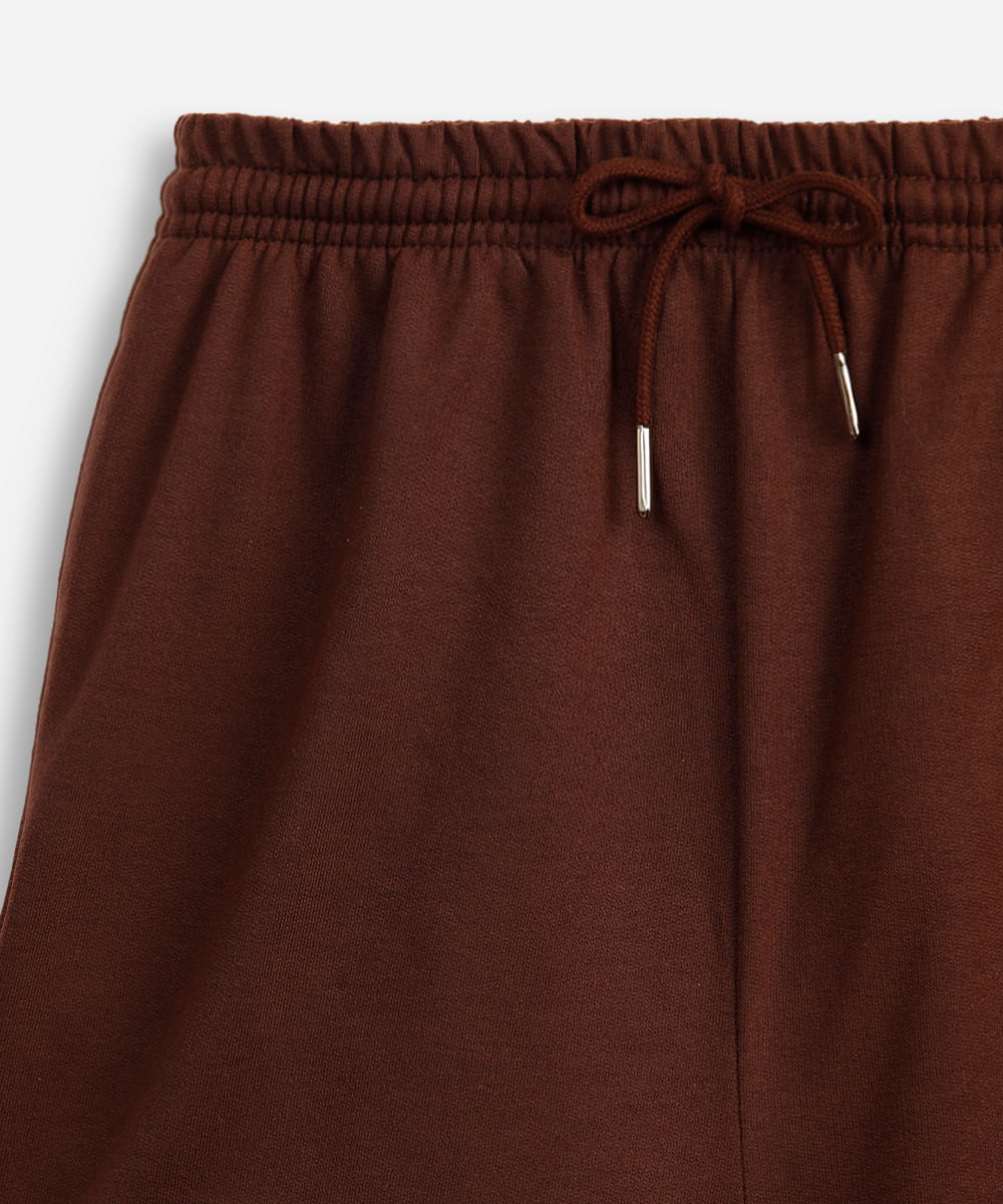 short de moletom juvenil cós com elástico e bolsos marrom