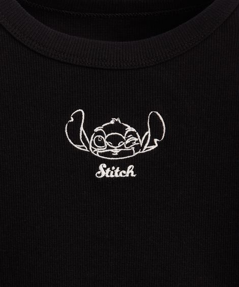 blusa juvenil canelada stitch preto