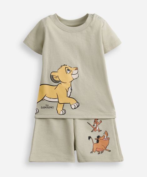 conjunto infantil manga curta rei leão verde