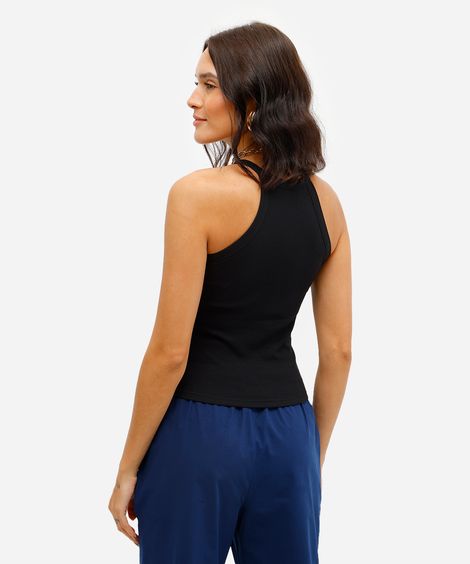 regata básica feminina de algodão halterneck com bojo preta