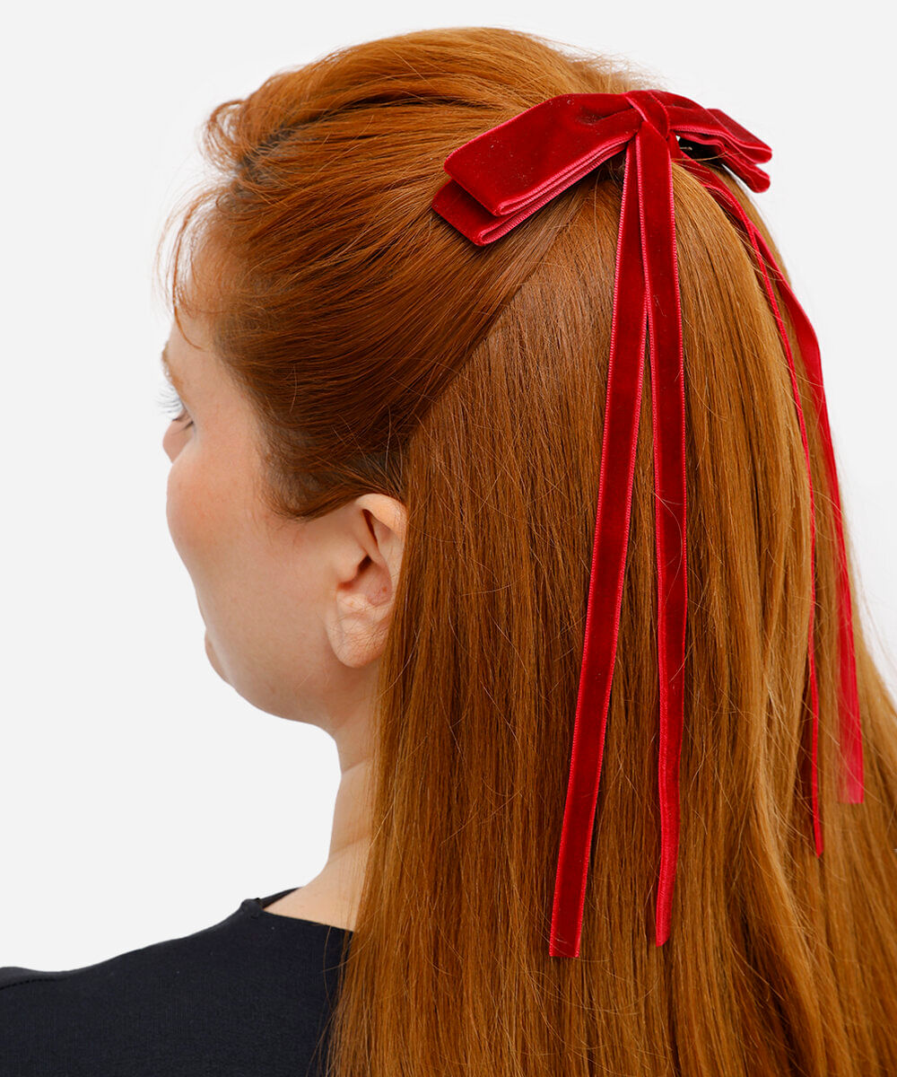 presilha de cabelo com laço texturizada vermelha